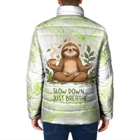 Meditating Sloth Hermit Day Padded Jacket Just Breathe Mindfulness Coffee Animal