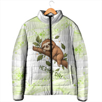 Meditating Sloth Hermit Day Padded Jacket Just Breathe Mindfulness Coffee Animal
