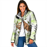 Meditating Sloth Hermit Day Padded Jacket Just Breathe Mindfulness Coffee Animal