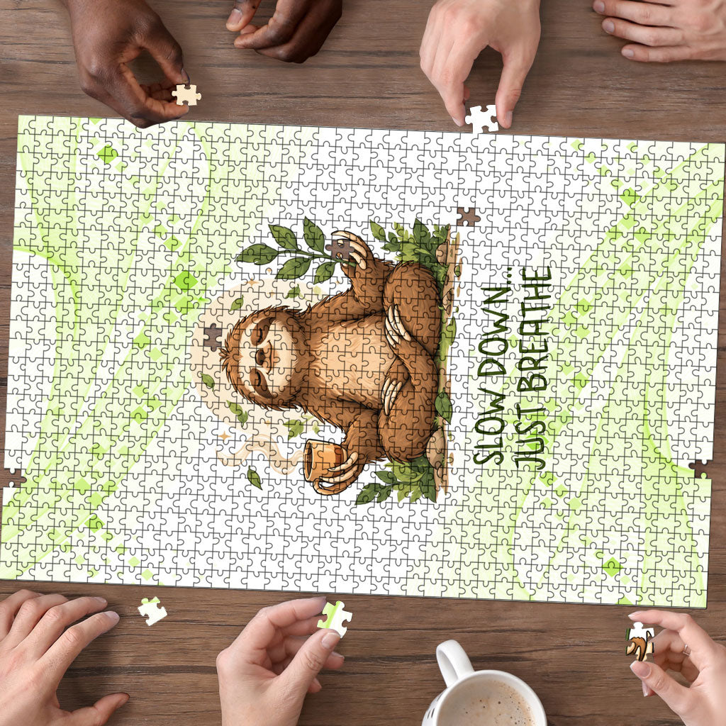 Meditating Sloth Hermit Day Puzzle Just Breathe Mindfulness Coffee Animal