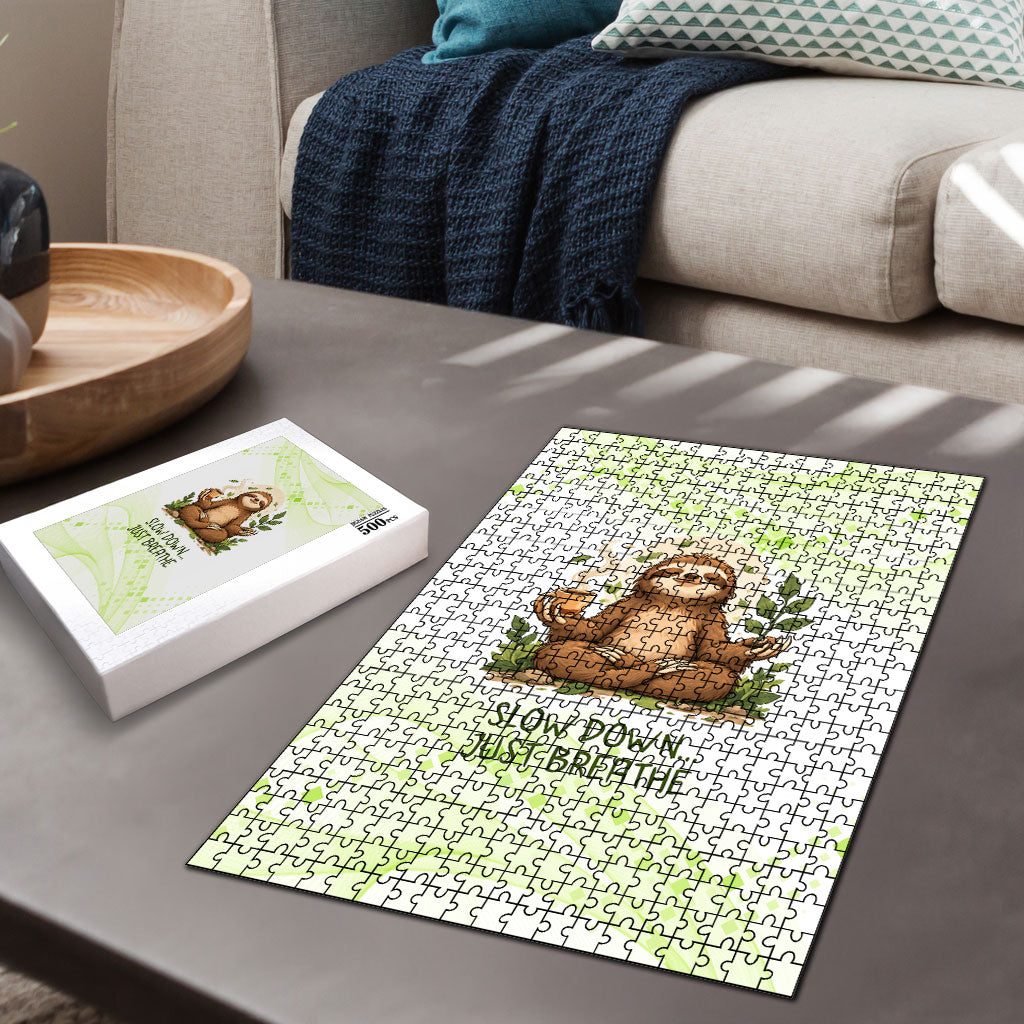 Meditating Sloth Hermit Day Puzzle Just Breathe Mindfulness Coffee Animal