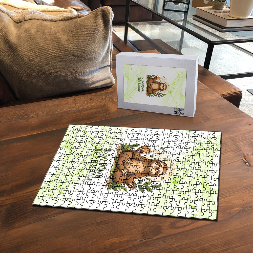 Meditating Sloth Hermit Day Puzzle Just Breathe Mindfulness Coffee Animal