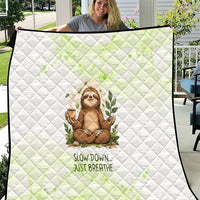 Meditating Sloth Hermit Day Quilt Just Breathe Mindfulness Coffee Animal