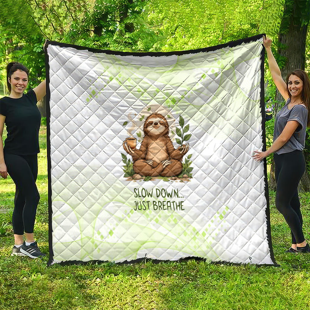 Meditating Sloth Hermit Day Quilt Just Breathe Mindfulness Coffee Animal
