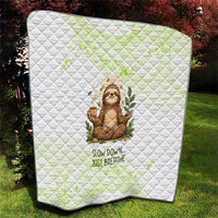 Meditating Sloth Hermit Day Quilt Just Breathe Mindfulness Coffee Animal