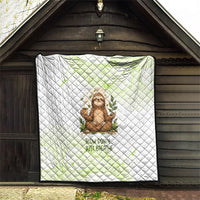 Meditating Sloth Hermit Day Quilt Just Breathe Mindfulness Coffee Animal