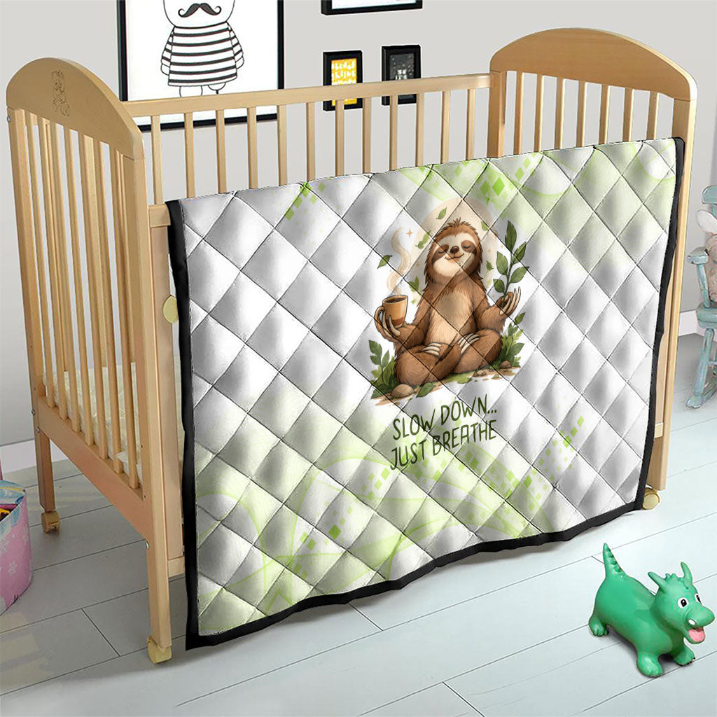 Meditating Sloth Hermit Day Quilt Just Breathe Mindfulness Coffee Animal