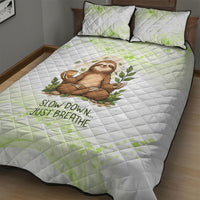 Meditating Sloth Hermit Day Quilt Bed Set Just Breathe Mindfulness Coffee Animal