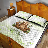 Meditating Sloth Hermit Day Quilt Bed Set Just Breathe Mindfulness Coffee Animal