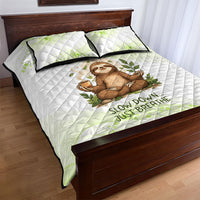 Meditating Sloth Hermit Day Quilt Bed Set Just Breathe Mindfulness Coffee Animal