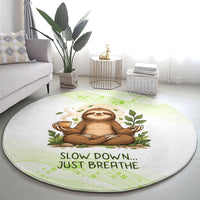 Meditating Sloth Hermit Day Round Carpet Just Breathe Mindfulness Coffee Animal