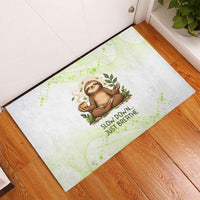Meditating Sloth Hermit Day Rubber Doormat Just Breathe Mindfulness Coffee Animal