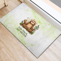 Meditating Sloth Hermit Day Rubber Doormat Just Breathe Mindfulness Coffee Animal