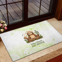 Meditating Sloth Hermit Day Rubber Doormat Just Breathe Mindfulness Coffee Animal