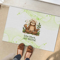 Meditating Sloth Hermit Day Rubber Doormat Just Breathe Mindfulness Coffee Animal