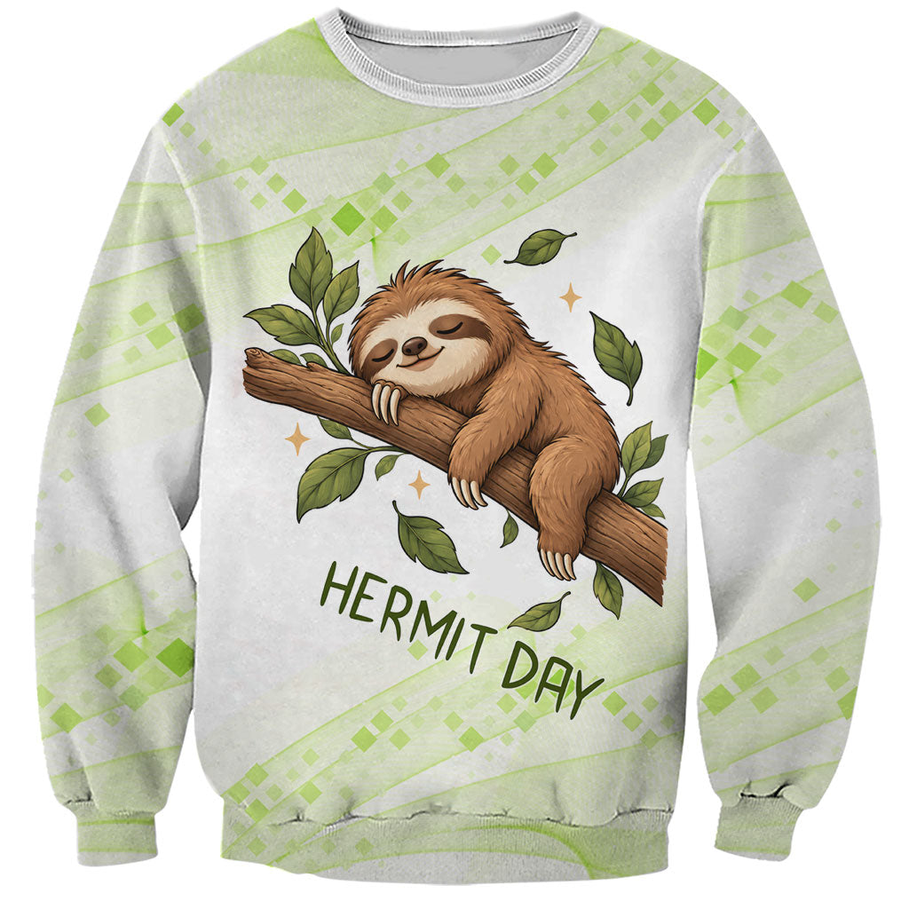Meditating Sloth Hermit Day Sweatshirt Just Breathe Mindfulness Coffee Animal