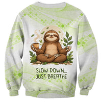 Meditating Sloth Hermit Day Sweatshirt Just Breathe Mindfulness Coffee Animal