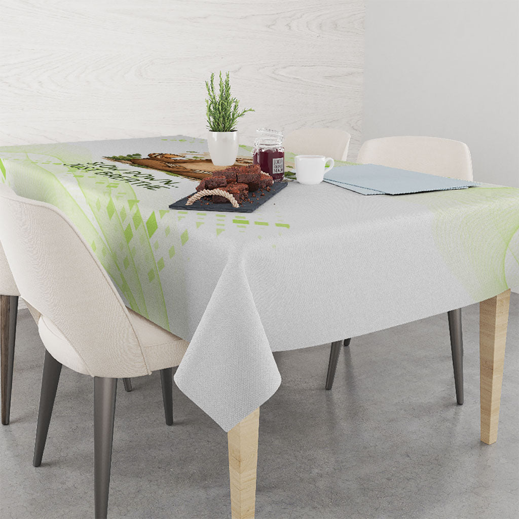 Meditating Sloth Hermit Day Tablecloth Just Breathe Mindfulness Coffee Animal