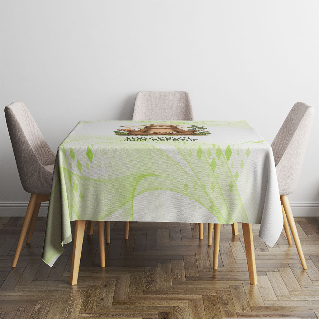 Meditating Sloth Hermit Day Tablecloth Just Breathe Mindfulness Coffee Animal