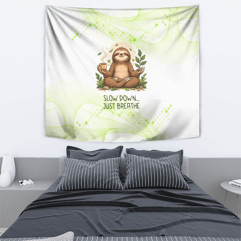 Meditating Sloth Hermit Day Tapestry Just Breathe Mindfulness Coffee Animal