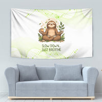 Meditating Sloth Hermit Day Tapestry Just Breathe Mindfulness Coffee Animal
