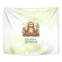 Meditating Sloth Hermit Day Tapestry Just Breathe Mindfulness Coffee Animal