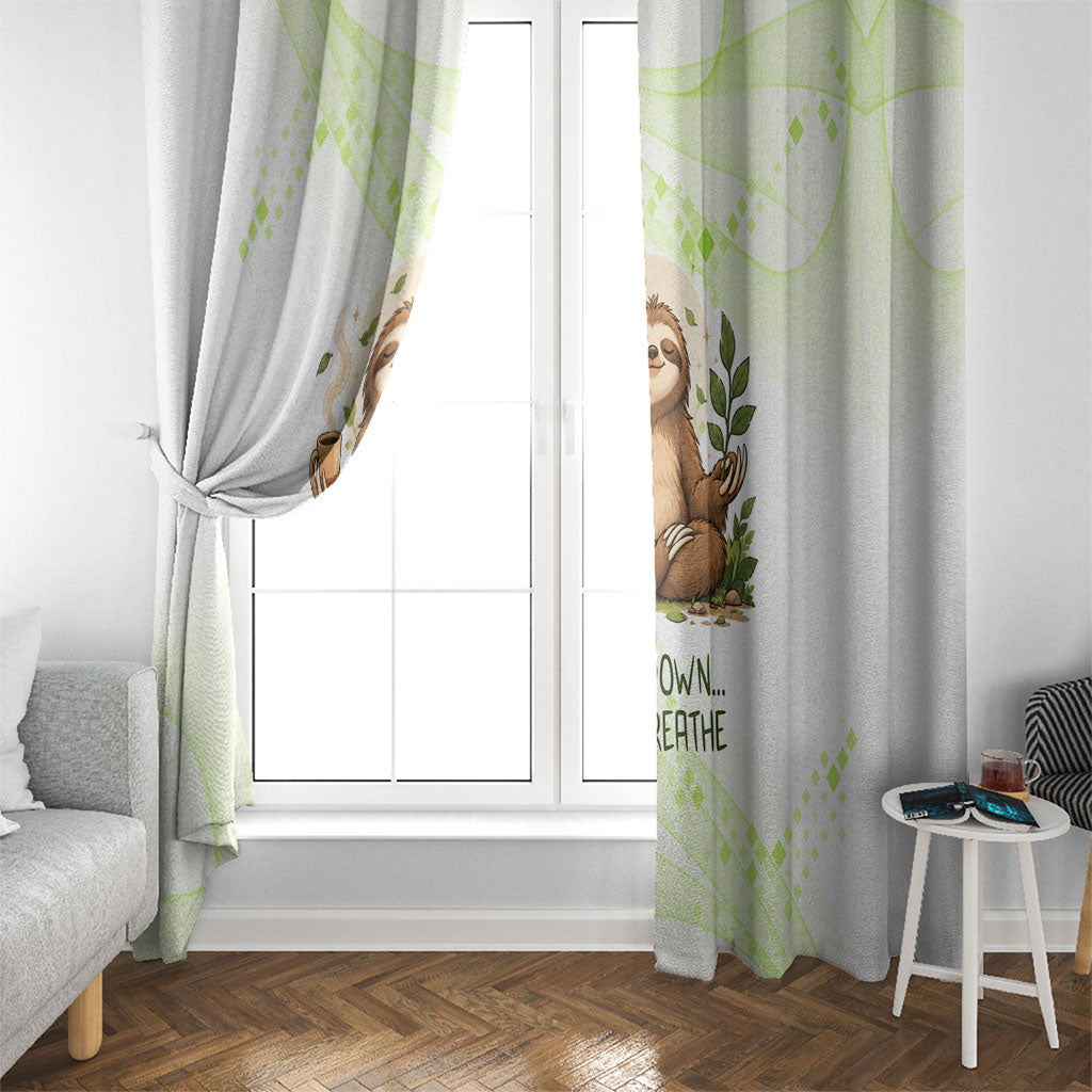 Meditating Sloth Hermit Day Window Curtain Just Breathe Mindfulness Coffee Animal