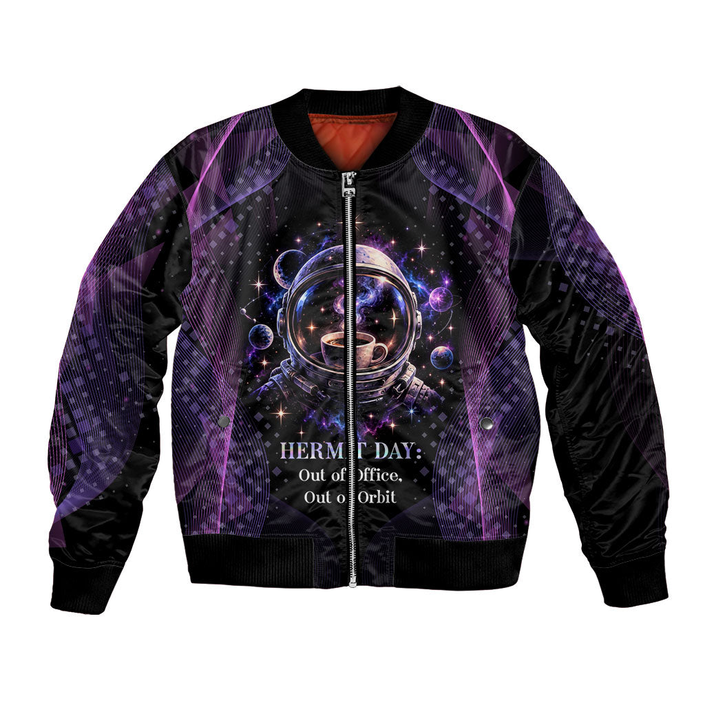 Hermit Day Astronaut Coffee Bomber Jacket Lost In My Own Space Cosmic Graphic