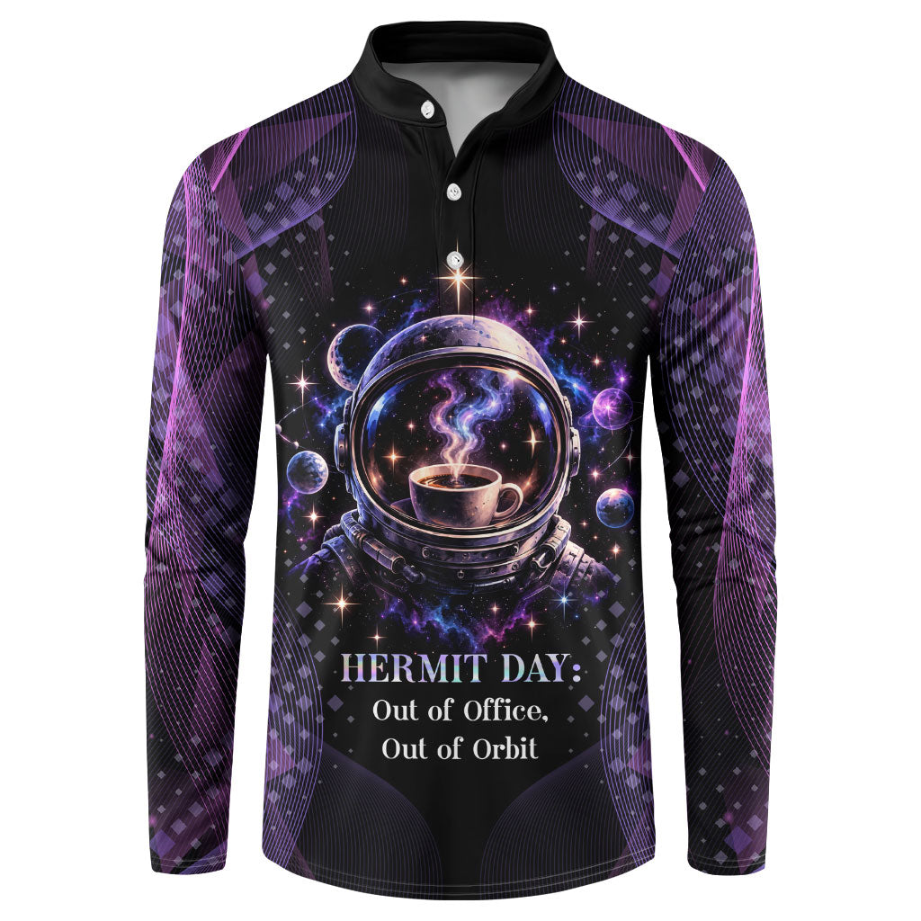 Hermit Day Astronaut Coffee Button Sweatshirt Lost In My Own Space Cosmic Graphic