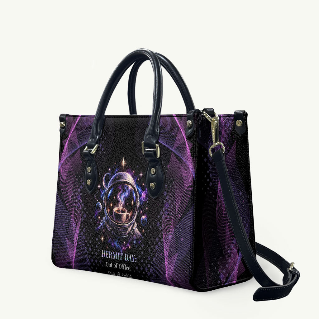 Hermit Day Astronaut Coffee Leather Bag Lost In My Own Space Cosmic Graphic