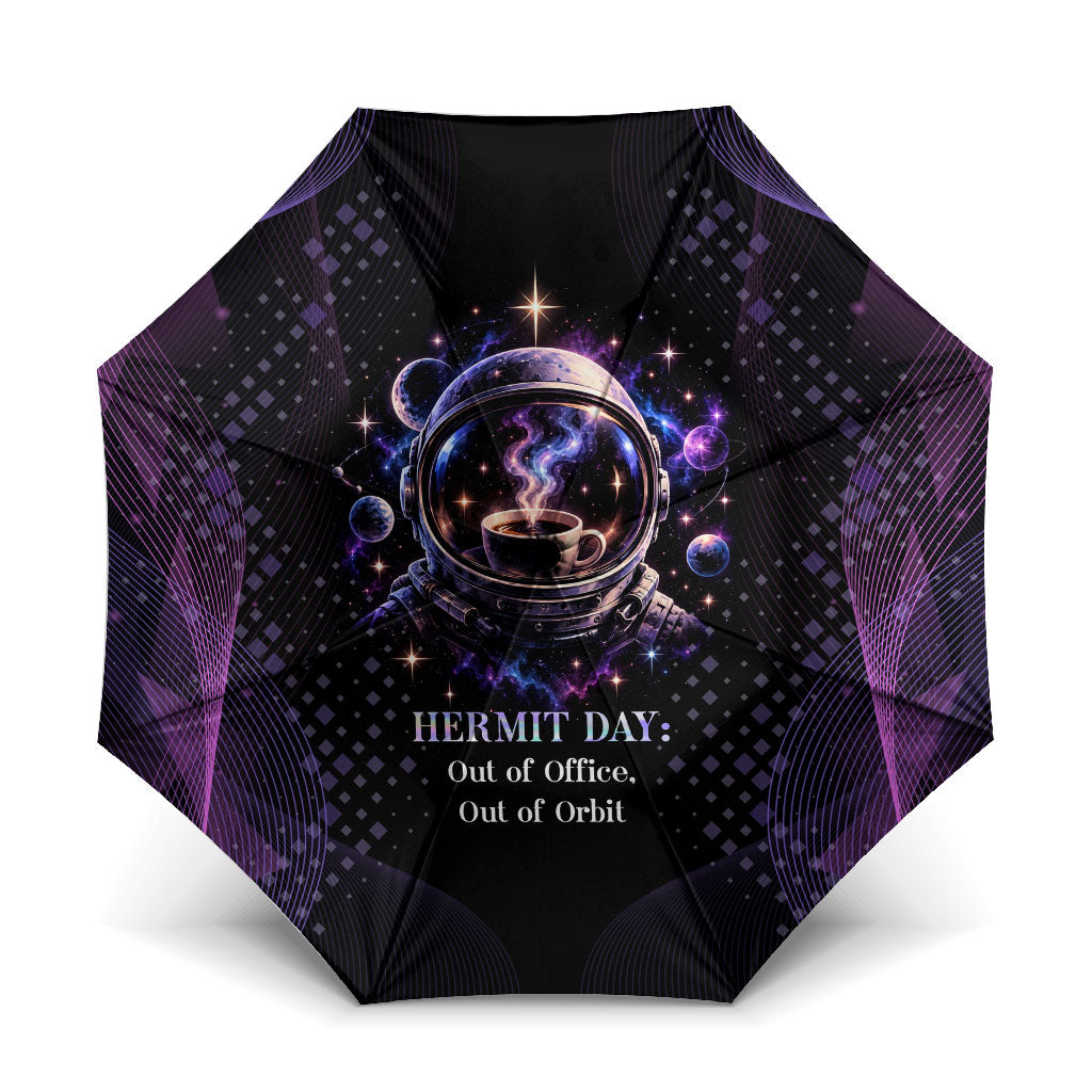 Hermit Day Astronaut Coffee Umbrella Lost In My Own Space Cosmic Graphic