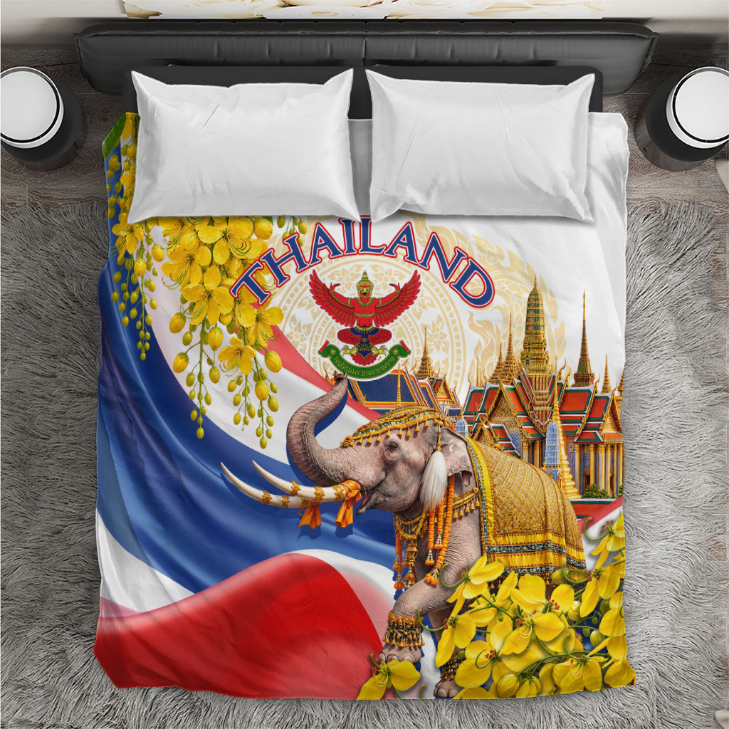 Thailand Golden Buddha Elephant Bedding Set Thai Culture Heritage Temple Ratchaphruek Art