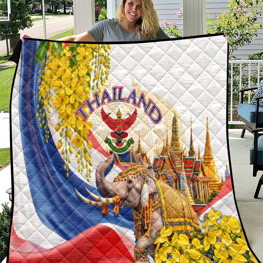 Thailand Golden Buddha Elephant Quilt Thai Culture Heritage Temple Ratchaphruek Art