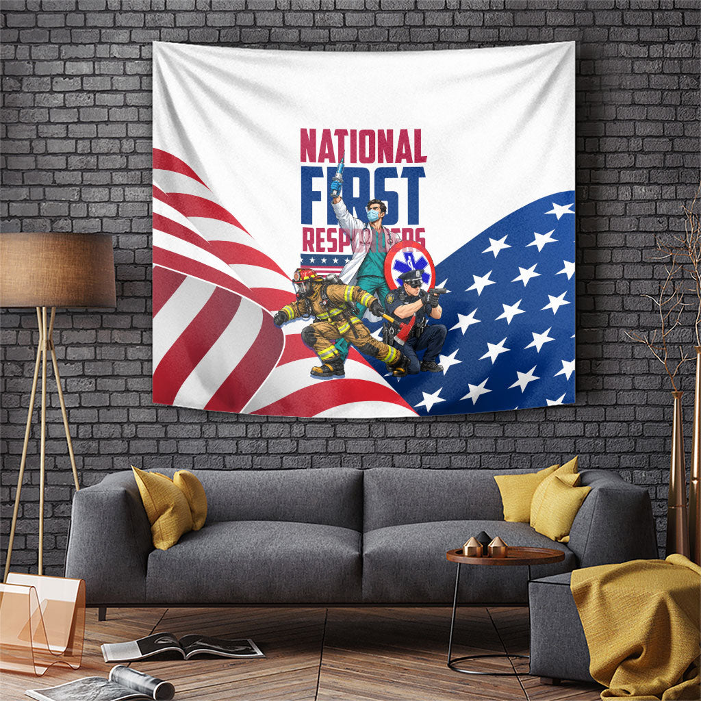 Police Firefighter Doctor US Flag Patriot Art Tapestry National First Responders Day Art