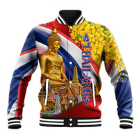 Thailand Baseball Jacket Golden Buddha Elephant Temple Garuda Art