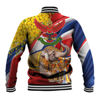 Thailand Baseball Jacket Golden Buddha Elephant Temple Garuda Art