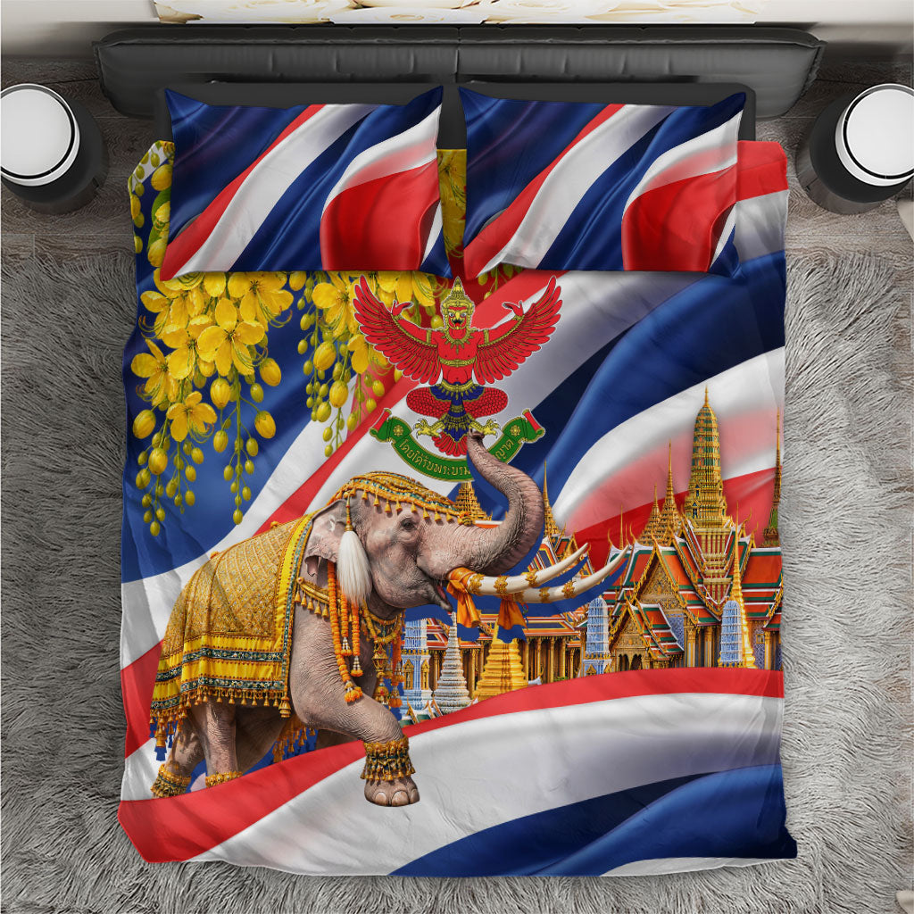 Thailand Bedding Set Golden Buddha Elephant Temple Garuda Art