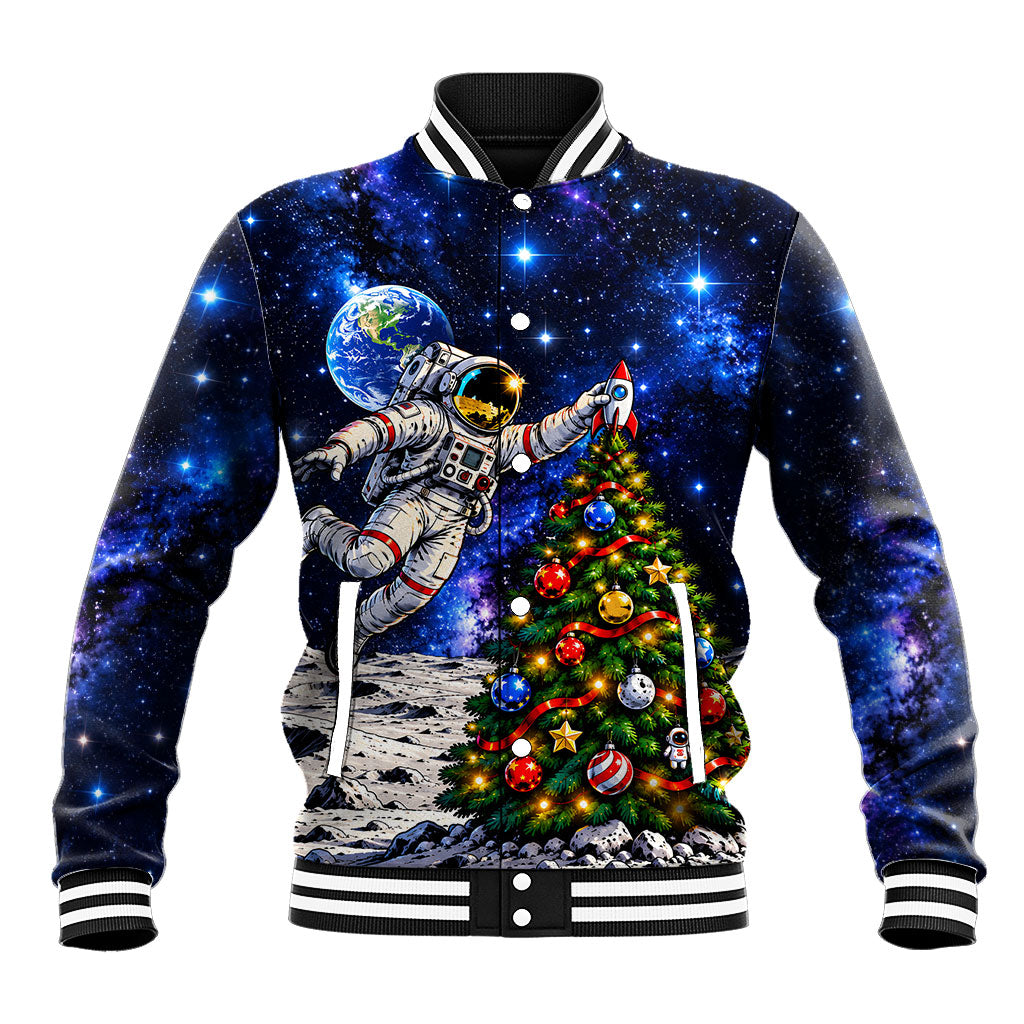 Astronaut Christmas Space Rocket Baseball Jacket Outer Space Lunar Holiday Galaxy Art