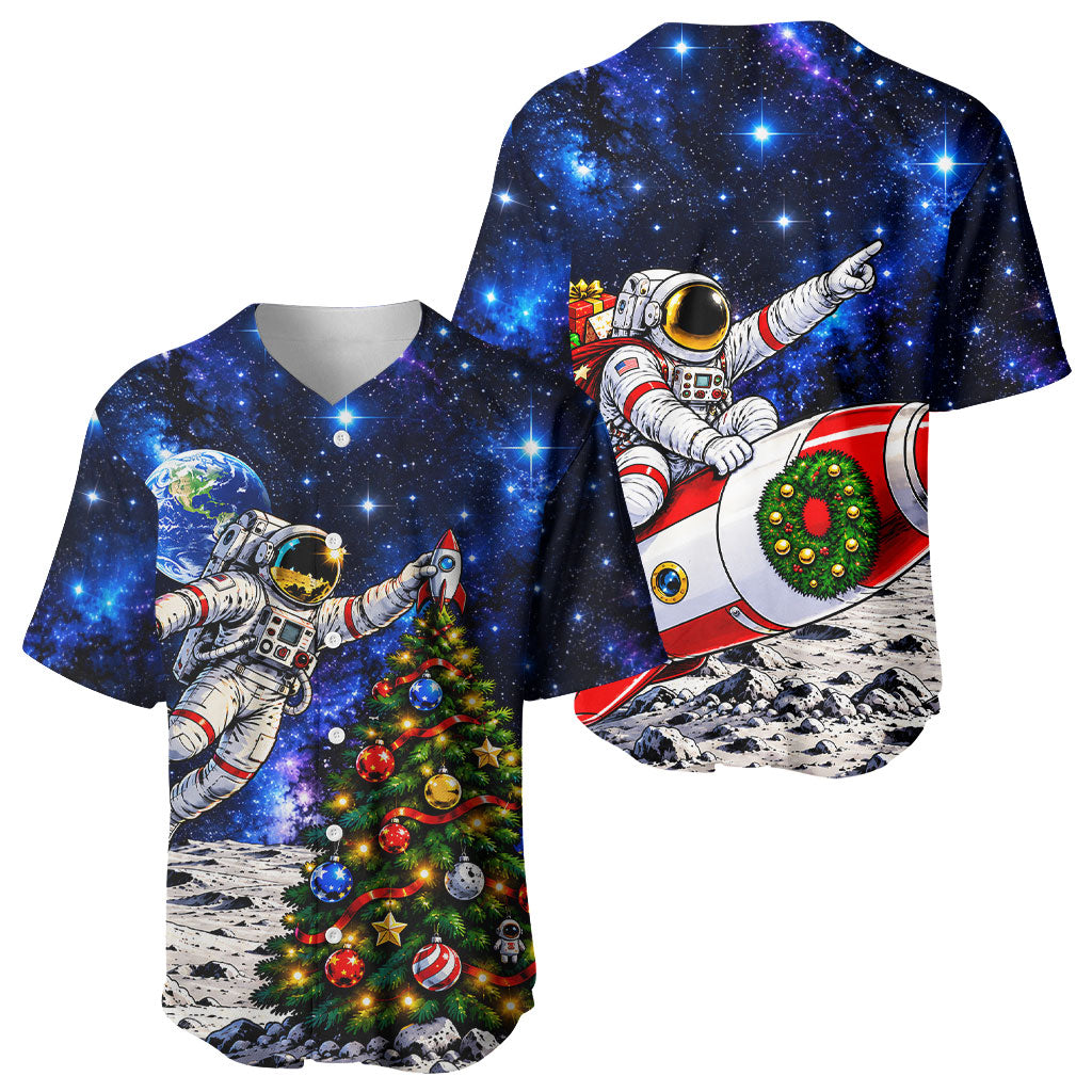Astronaut Christmas Space Rocket Baseball Jersey Outer Space Lunar Holiday Galaxy Art