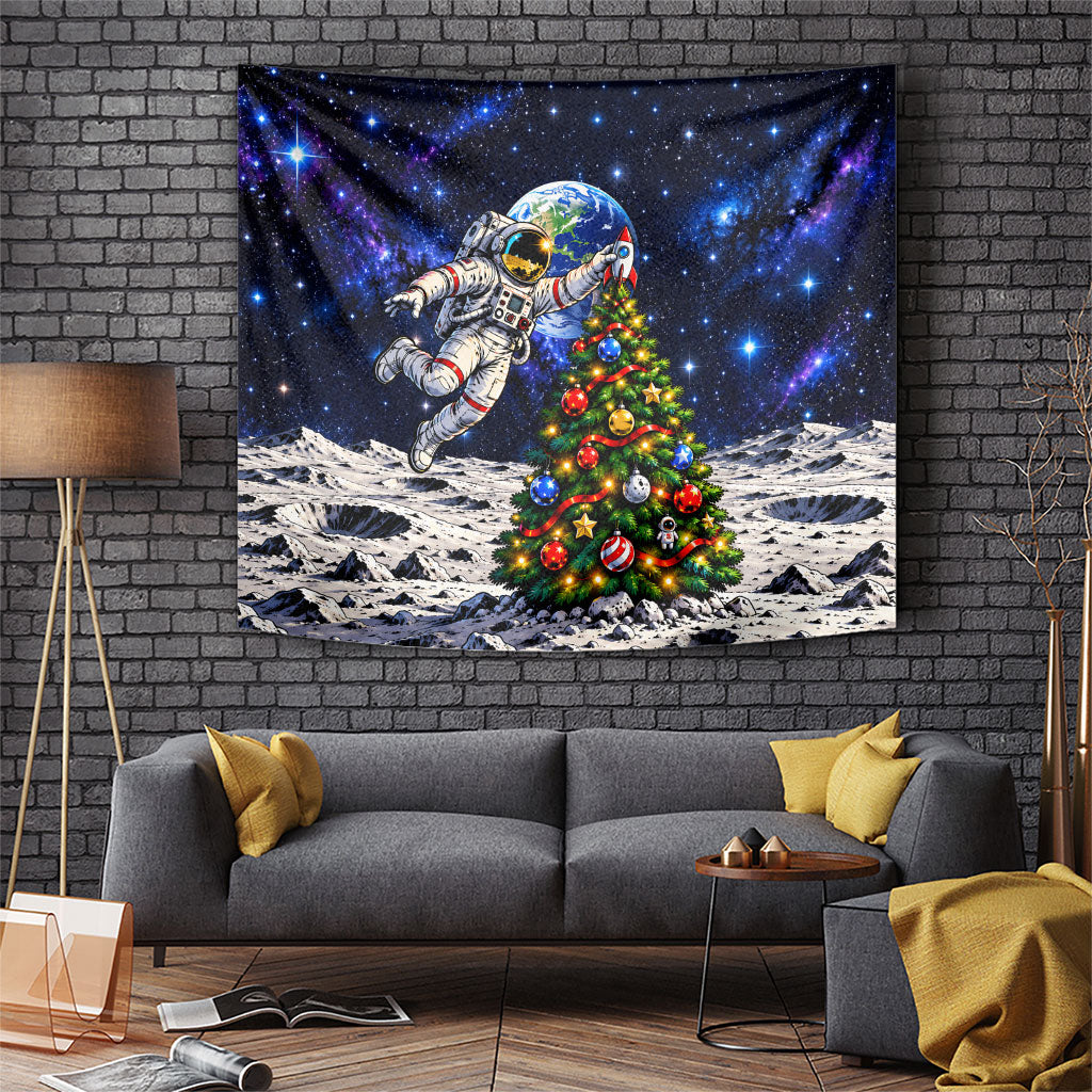 Astronaut Christmas Space Rocket Tapestry Outer Space Lunar Holiday Galaxy Art