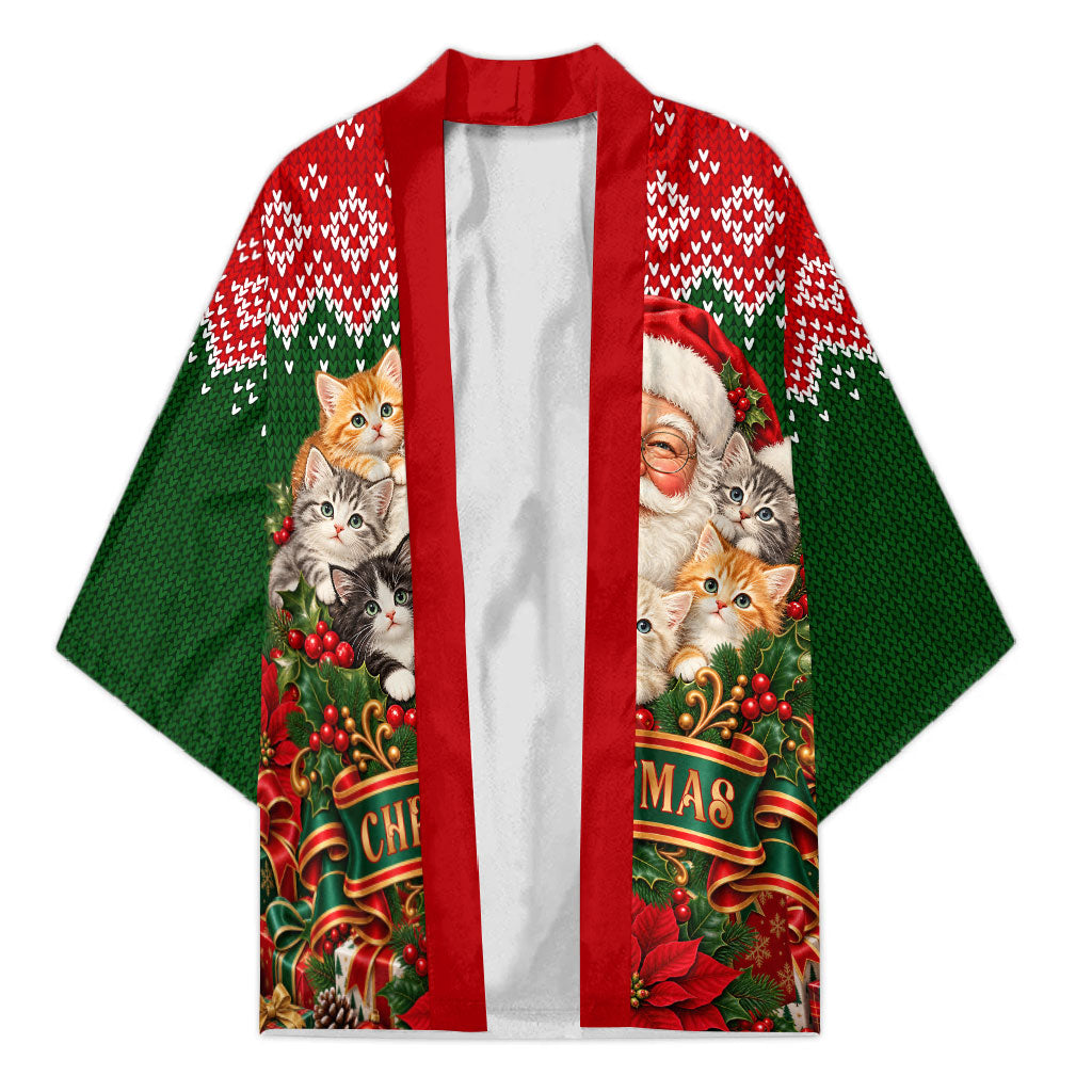 Personalized Santa Claus Kittens Christmas Kimono Funny Retro Old Saint Nick Holiday - For Cat Lovers