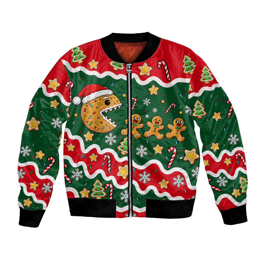 Gingerbread Cookies Christmas Bomber Jacket Cute Arcade Game Candy Cane Merry Christmas