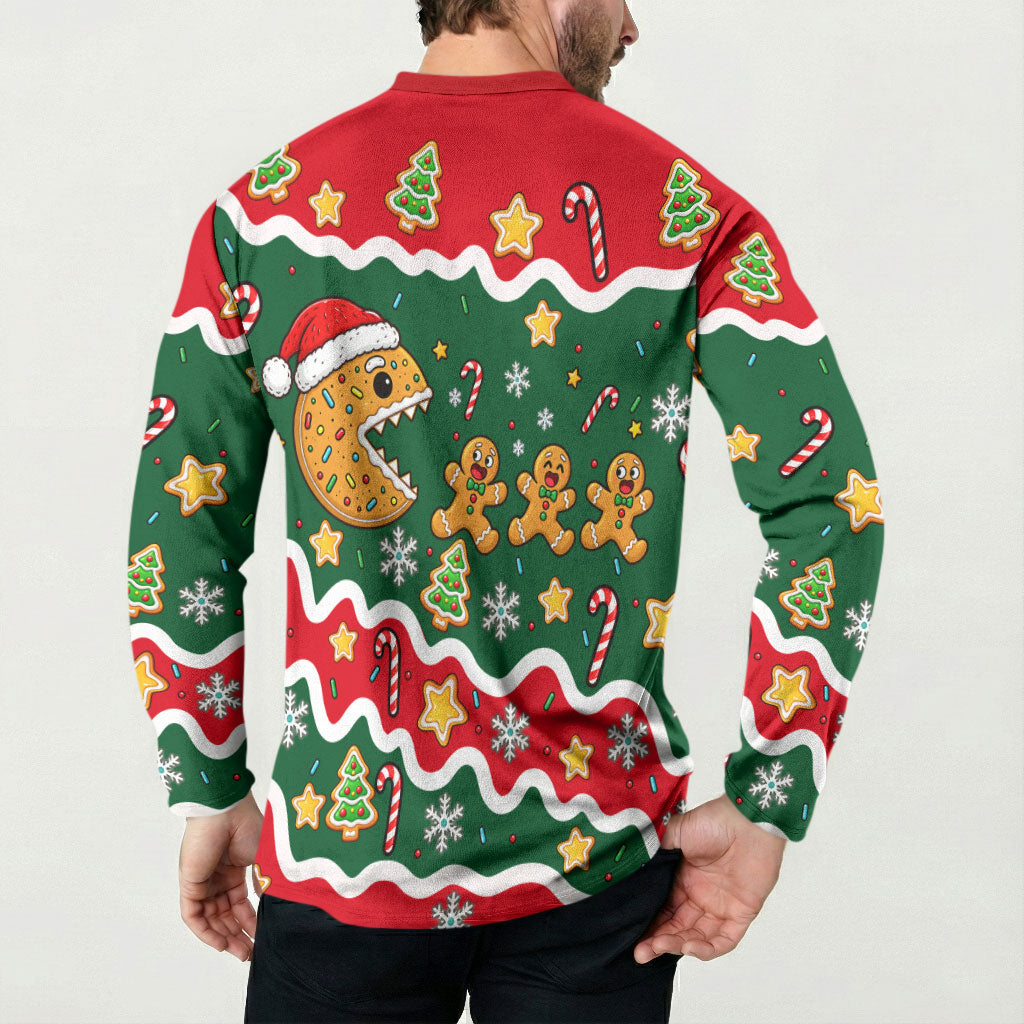 Gingerbread Cookies Christmas Button Sweatshirt Cute Arcade Game Candy Cane Merry Christmas