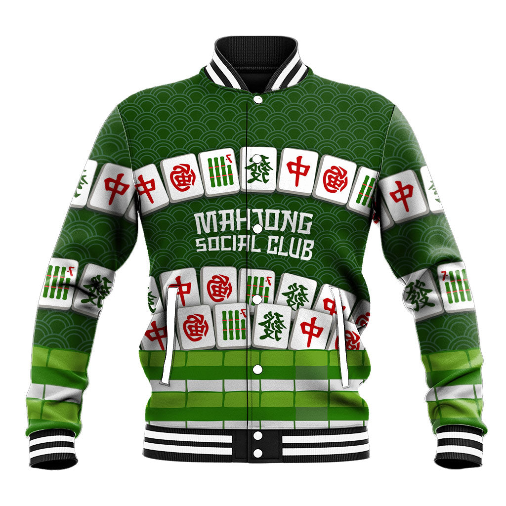 Mahjong Social Club Chill Mind Good Tiles Baseball Jacket Chinese Game Tiles Traditional Wave Pattern Graphic