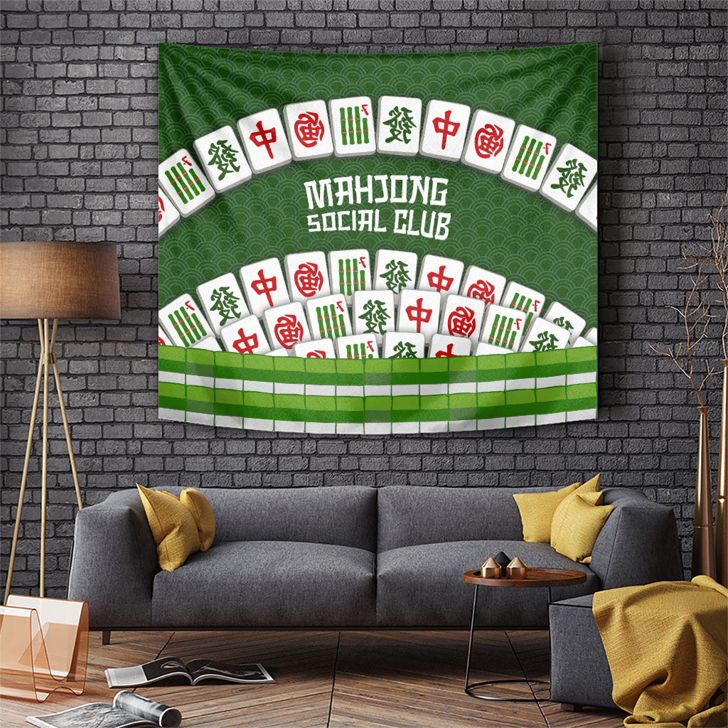 Mahjong Social Club Chill Mind Good Tiles Tapestry Chinese Game Tiles Traditional Wave Pattern Graphic