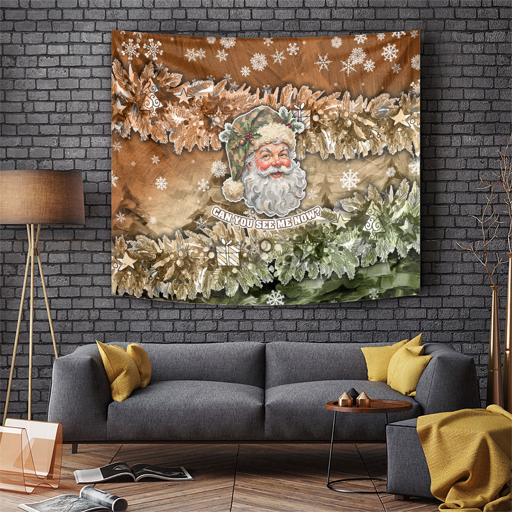 Camo Santa Claus Christmas Tapestry Hunting Retro Vintage Wooden Camouflage