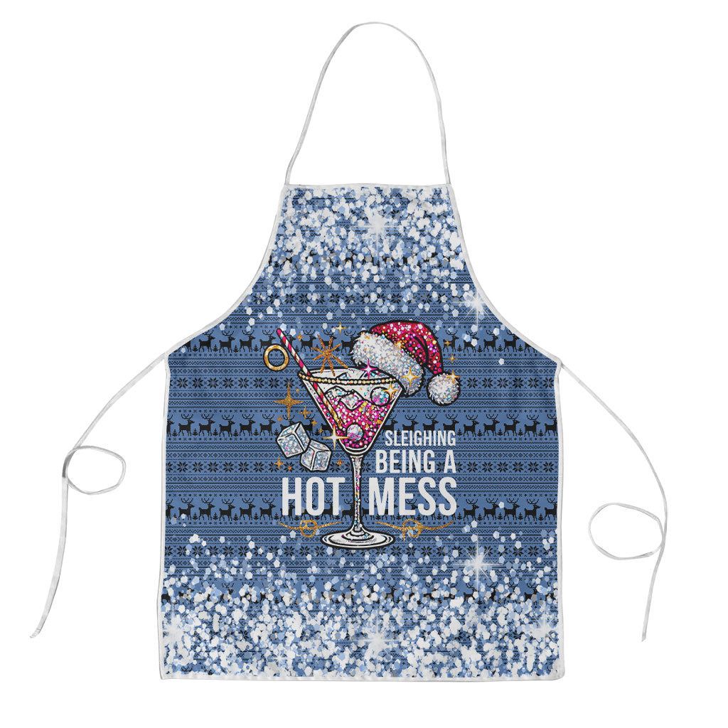 Sleighing Being A Hot Mess Santa's Favorite Apron Christmas Style Cocktail Martini Glass