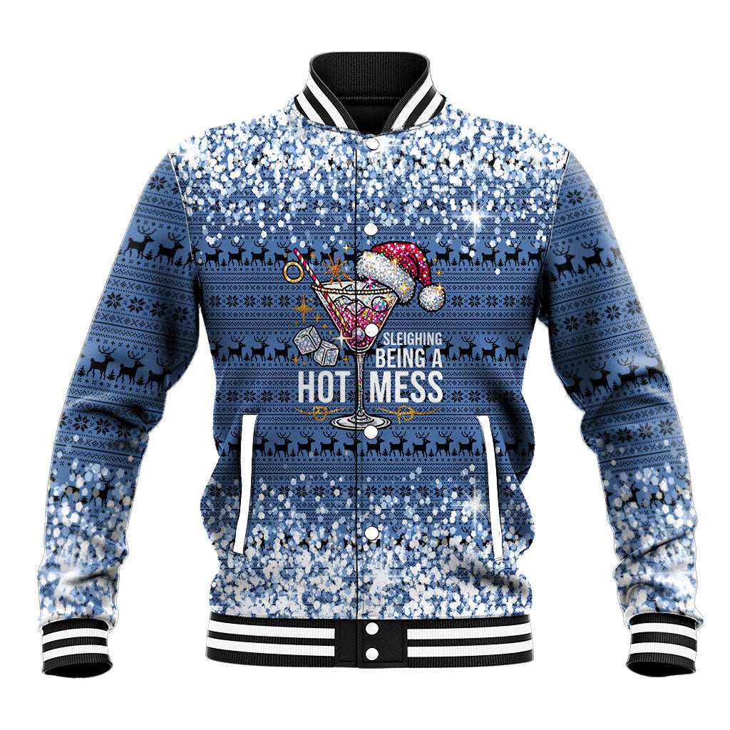 Sleighing Being A Hot Mess Santa's Favorite Baseball Jacket Christmas Style Cocktail Martini Glass