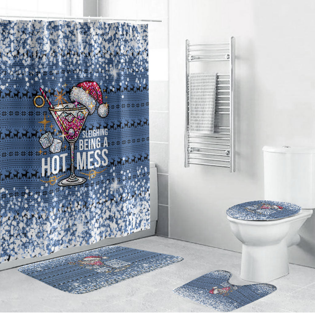 Sleighing Being A Hot Mess Santa's Favorite Bathroom Set Christmas Style Cocktail Martini Glass