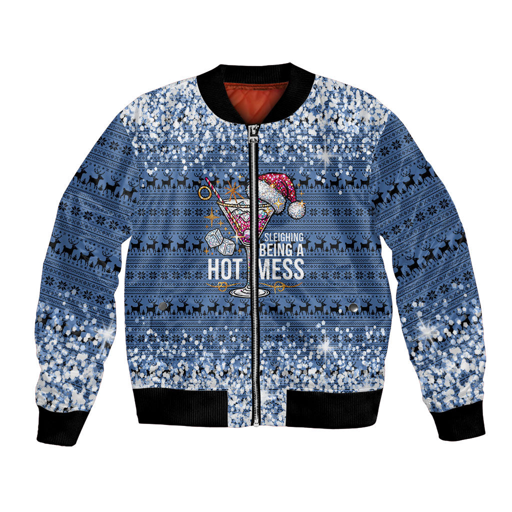 Sleighing Being A Hot Mess Santa's Favorite Bomber Jacket Christmas Style Cocktail Martini Glass